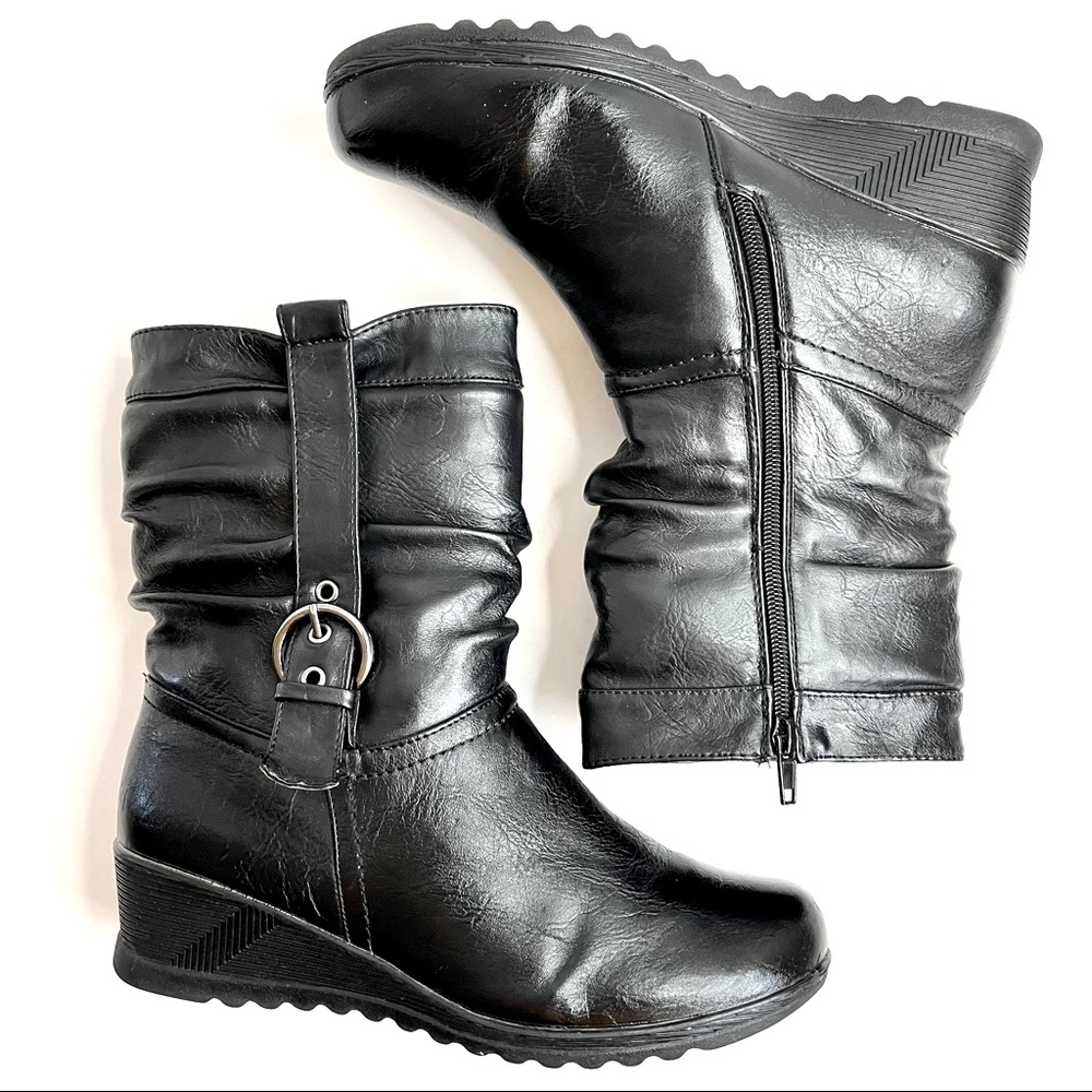 Black Full Fur-Lined Leather Boots